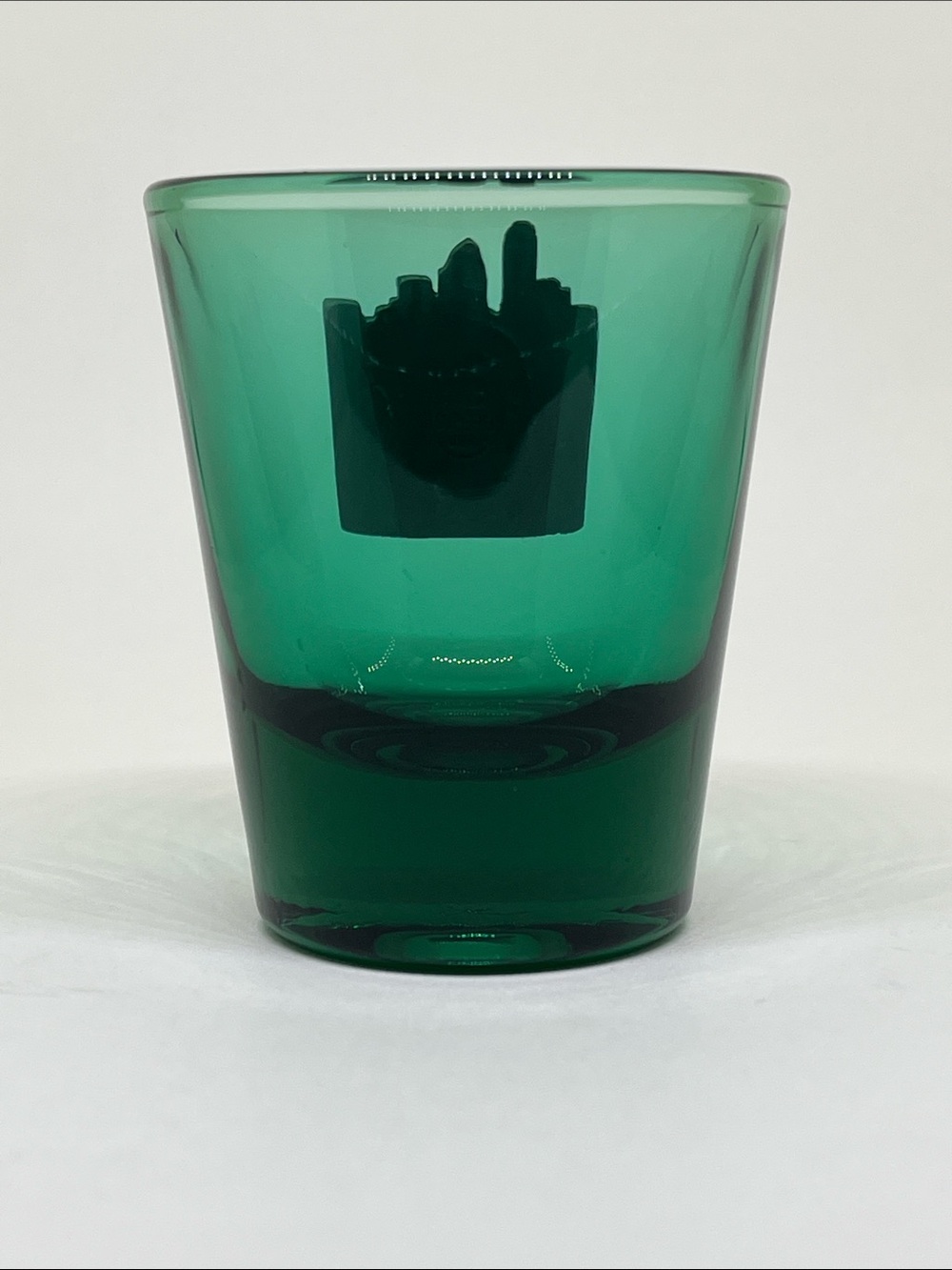 Cincinnati Green Glass Souvenir Shot Glass with Gold Riverboat Emblem - Picture 2 of 6
